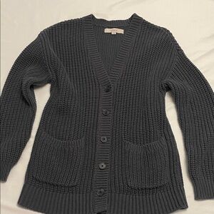 LOFT Women's Dark Gray Button Front Classic Cardigan Sweater